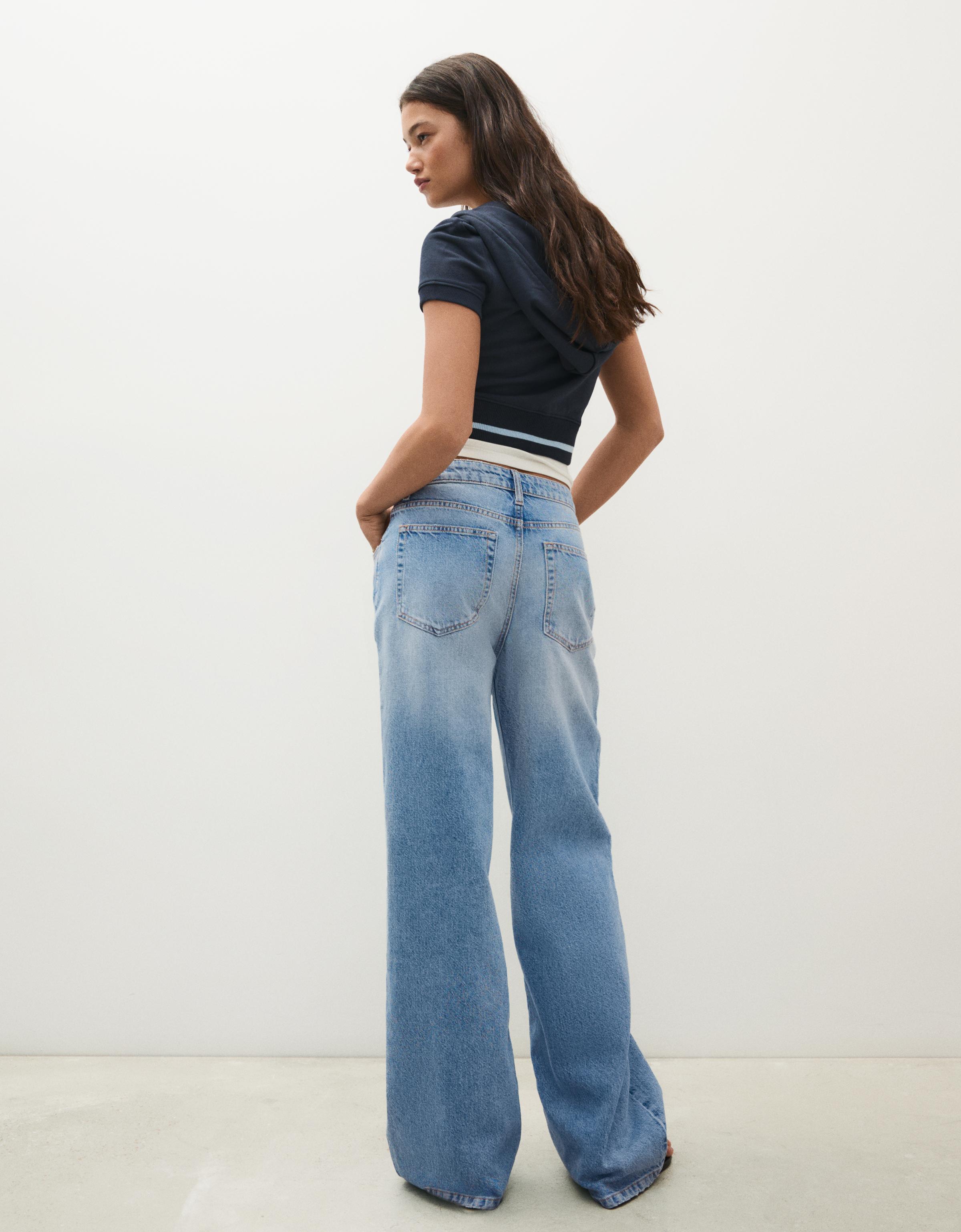 Vintage wash wide-leg high-waist jeans — Light blue