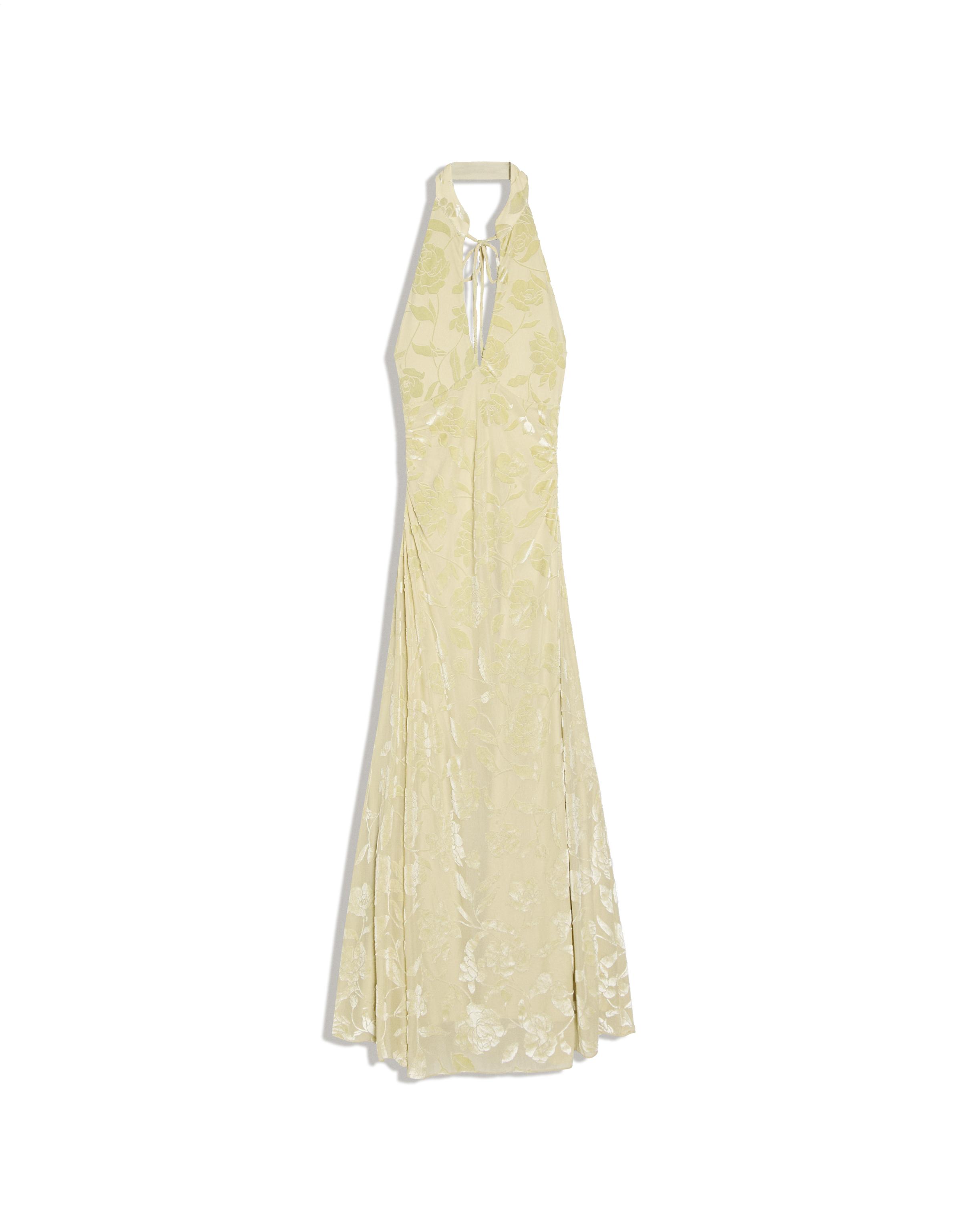 Flocked tulle halter midi dress — Green
