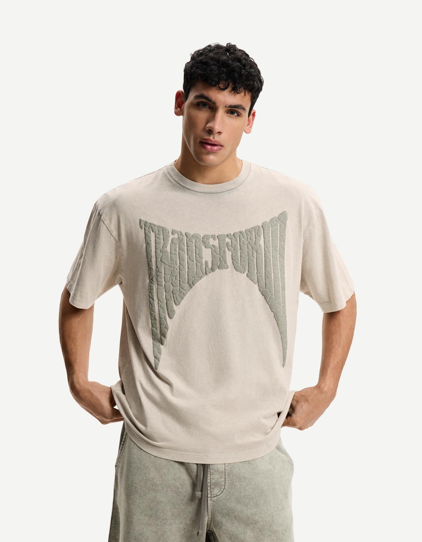 Bershka Camiseta Manga Corta Oversize Print Hombre Xl Gris