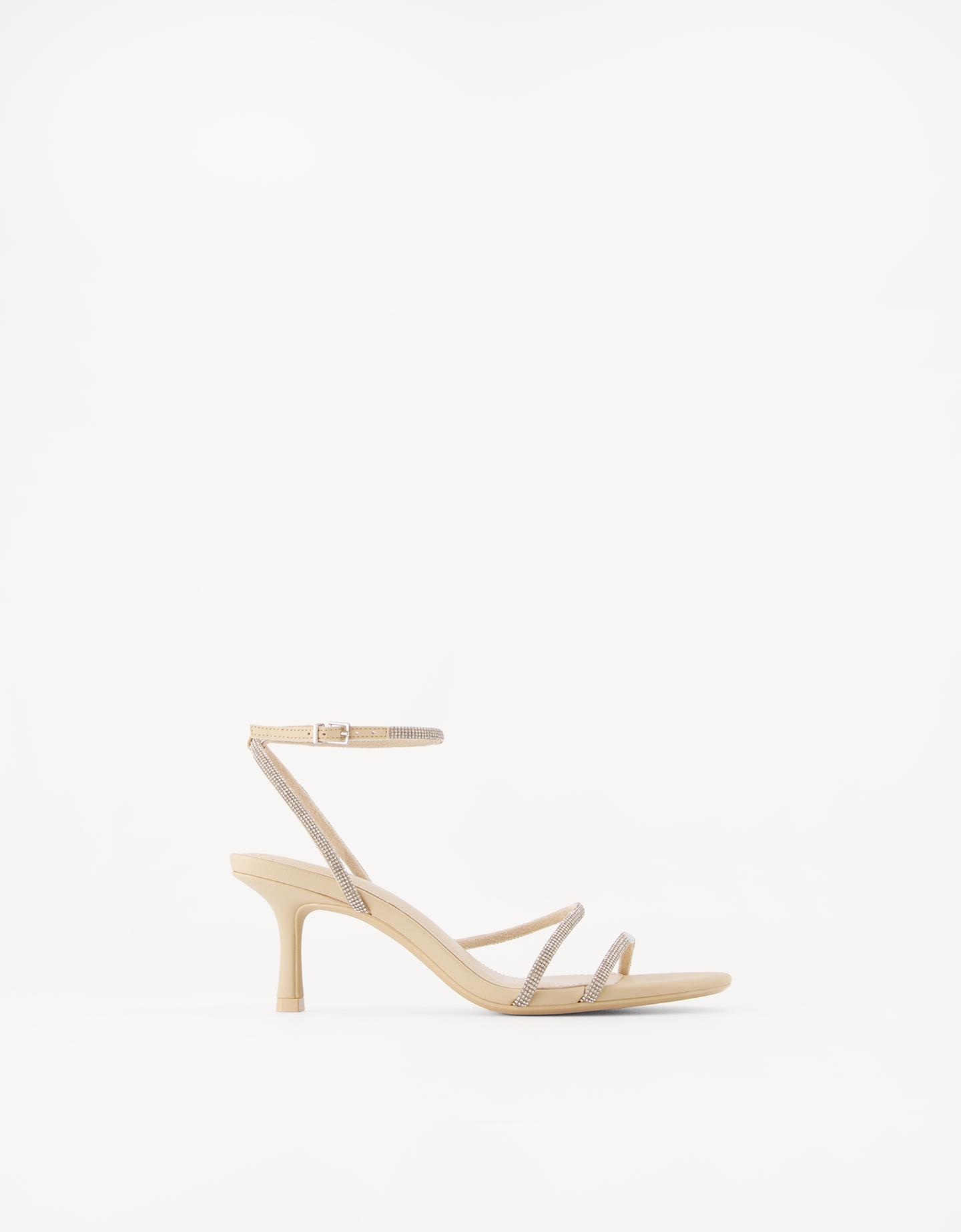 Bershka Sandales À Talon Avec Brides Et Brillants Femme 35 Beige