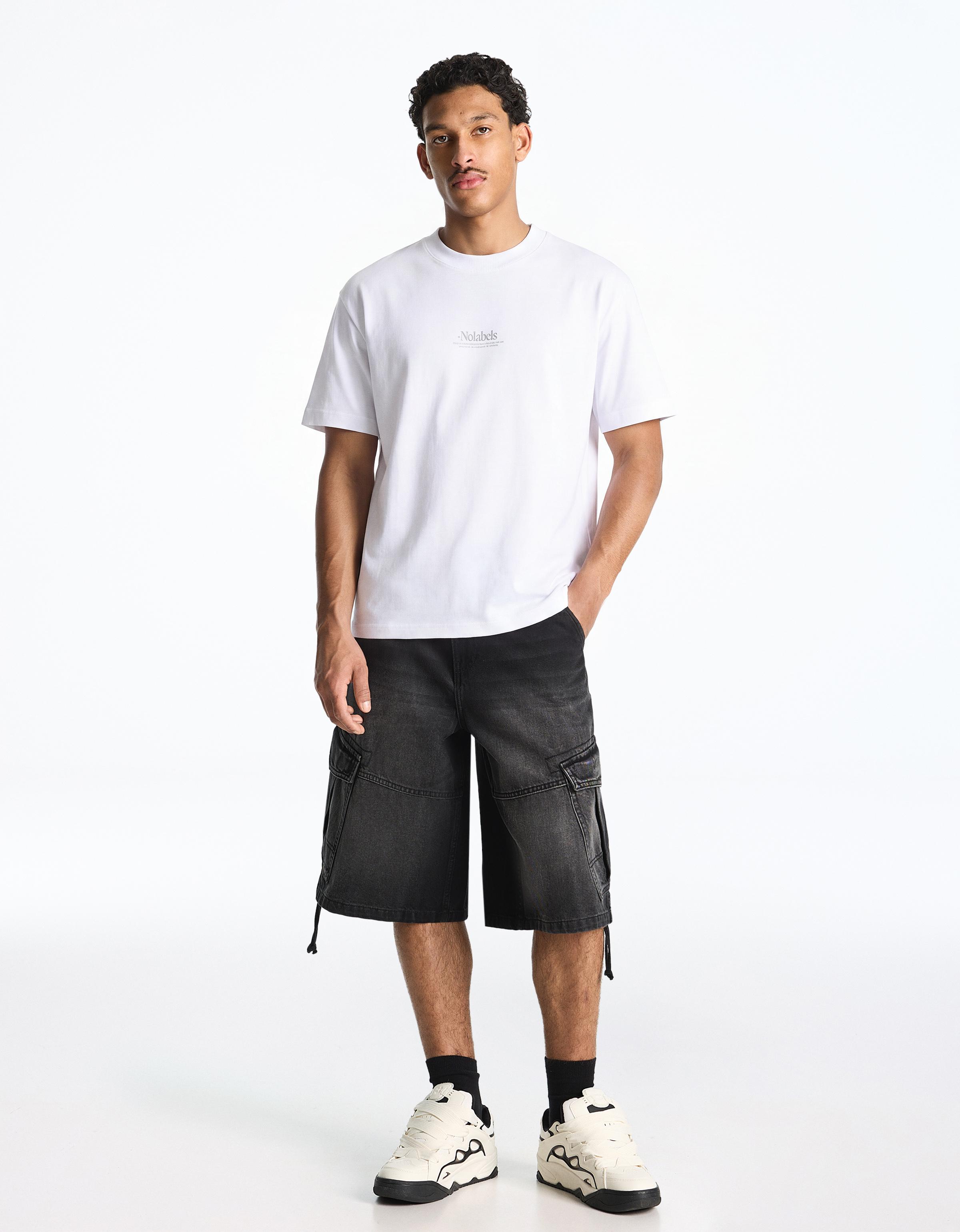 Denim cargo parachute Bermuda shorts — Black