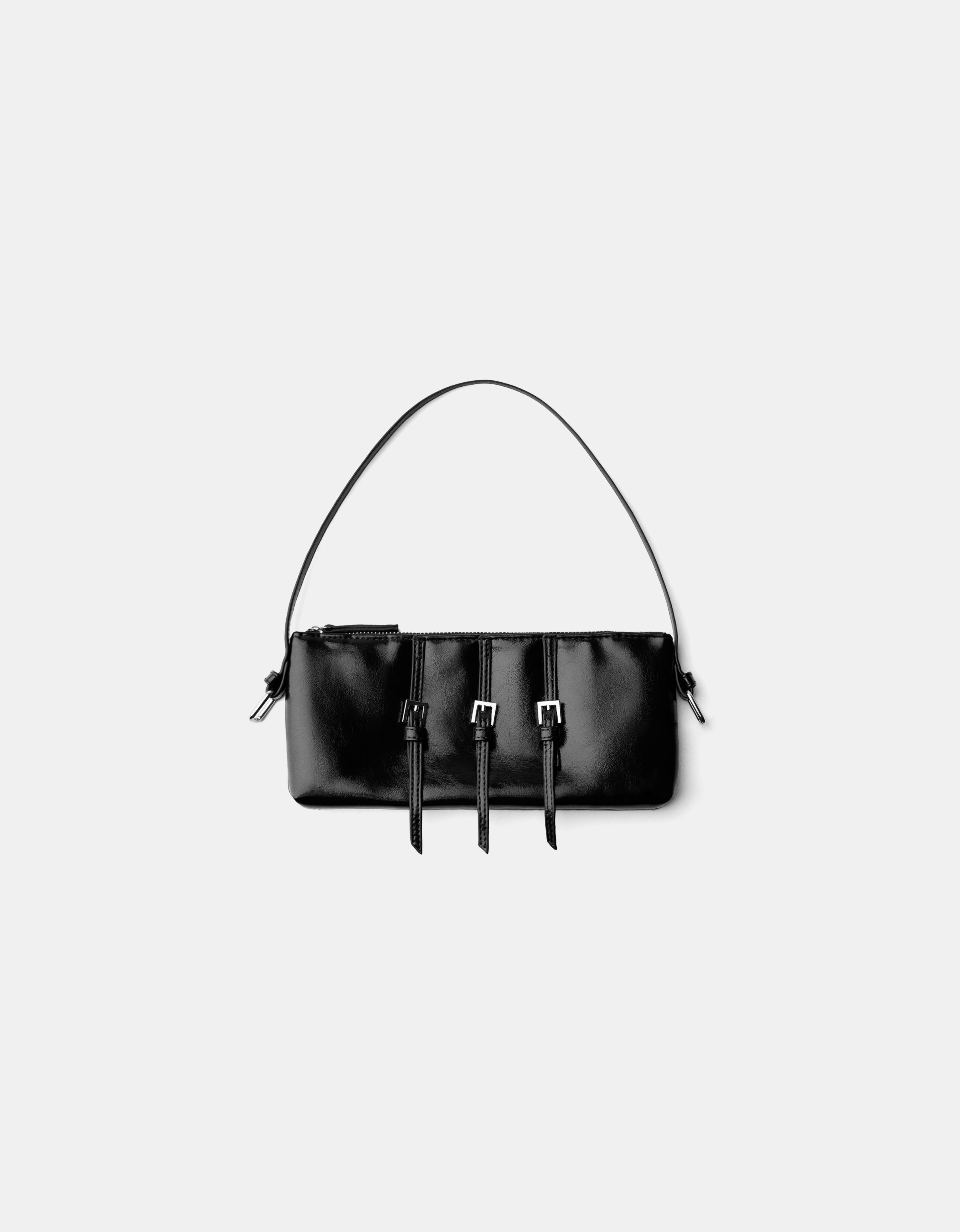 Bershka Schultertasche Mit Schnallen Damen Schwarz