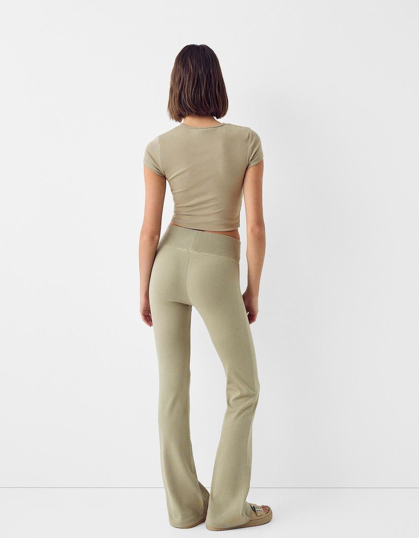 T-shirt and flared trousers set-Khaki-2
