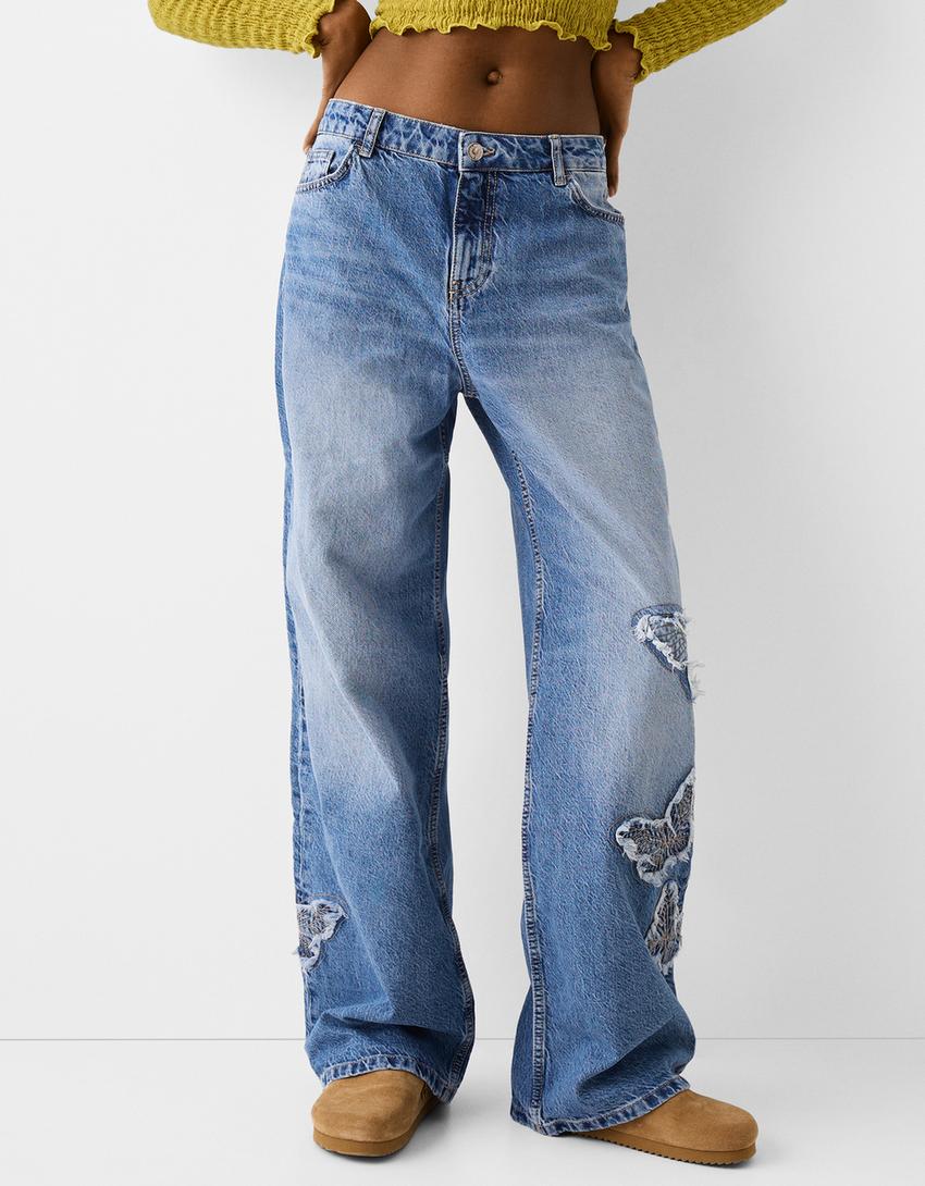 Butterfly baggy jeans-Light blue-1