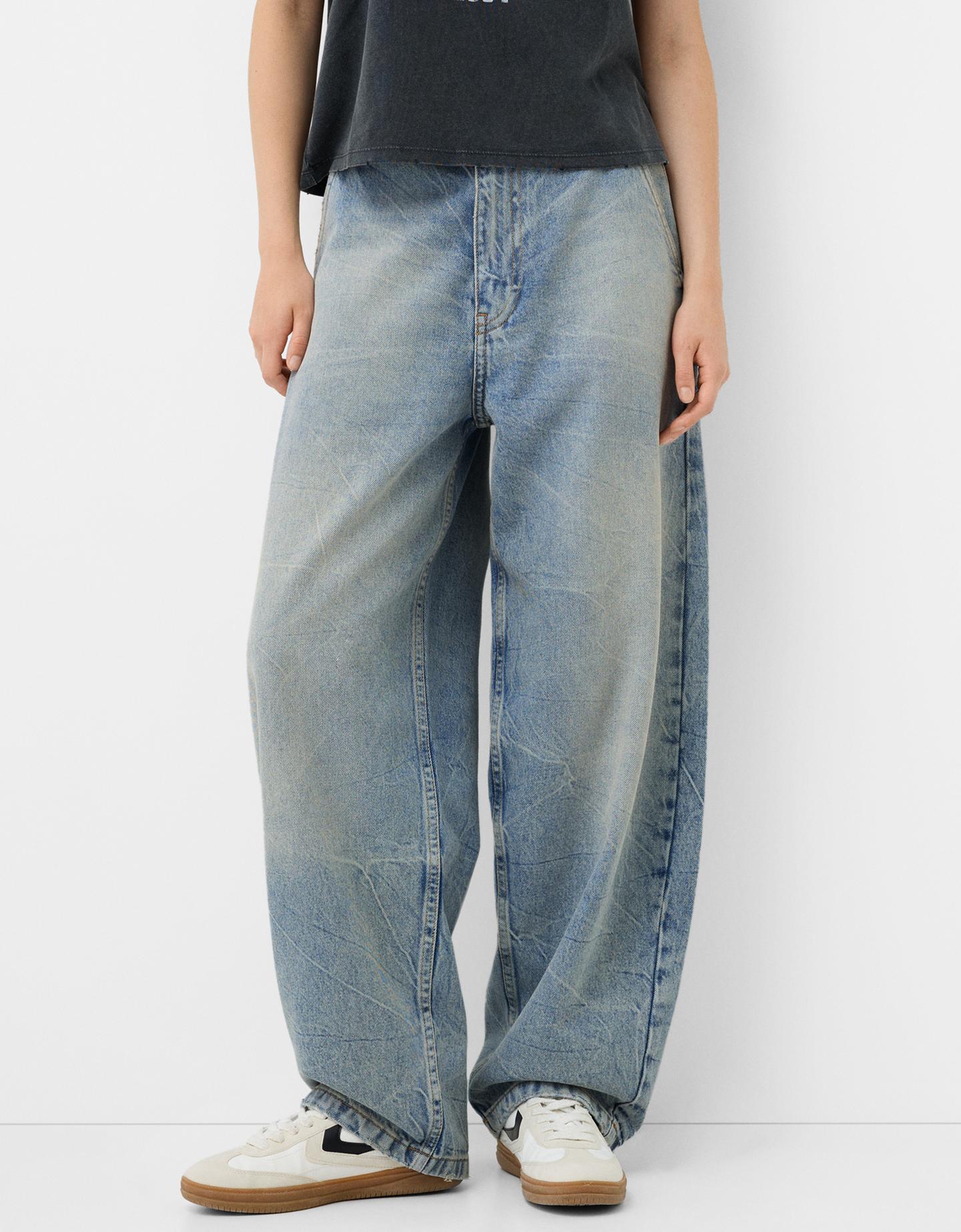 Bershka Skaterjeans Mit Weitem Bein Damen 42 Ausgewaschenes Blau