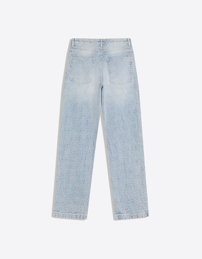 Jeans baggy fit jacquard-Azzurro Lavato