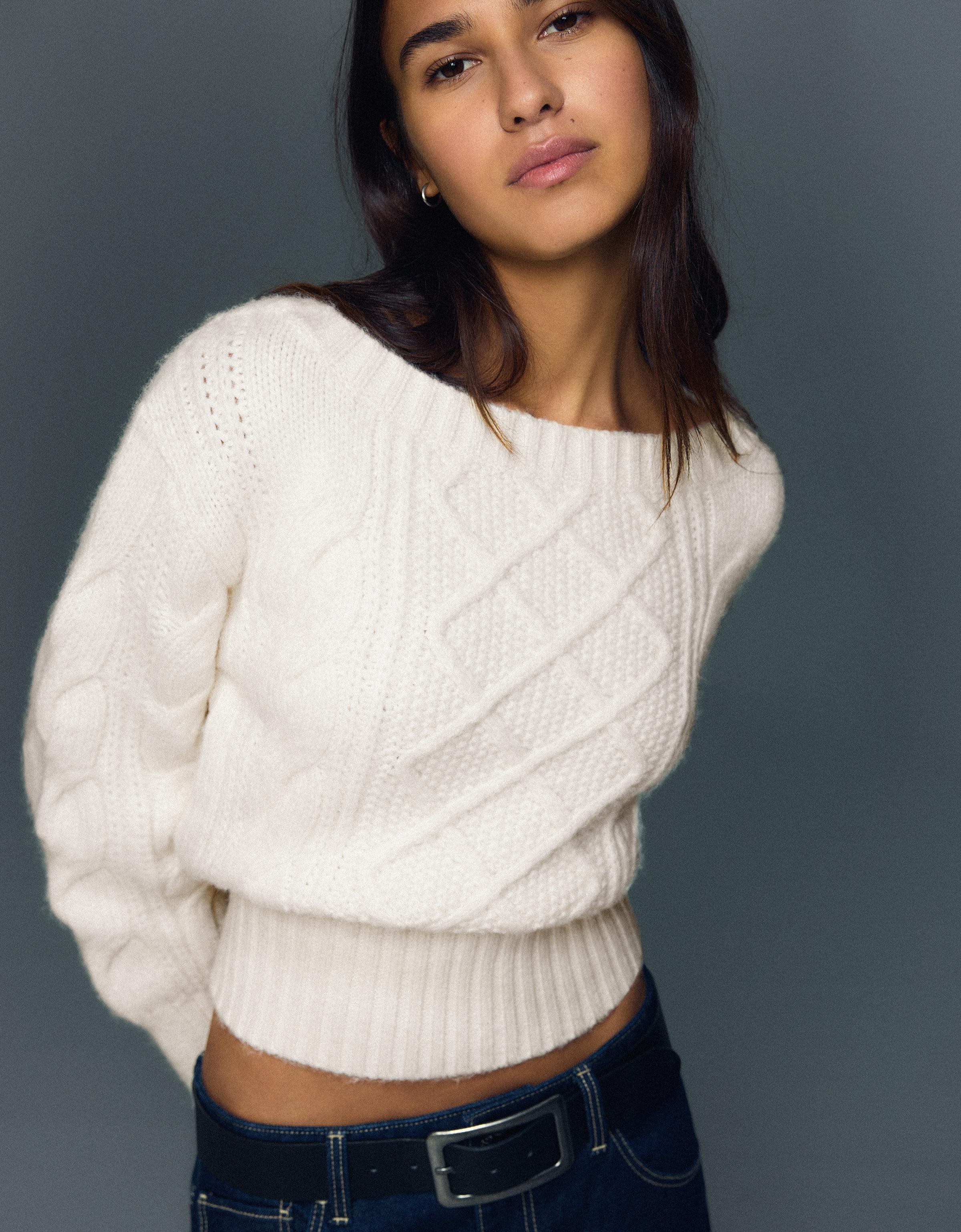 Örgü geniş yaka kazak