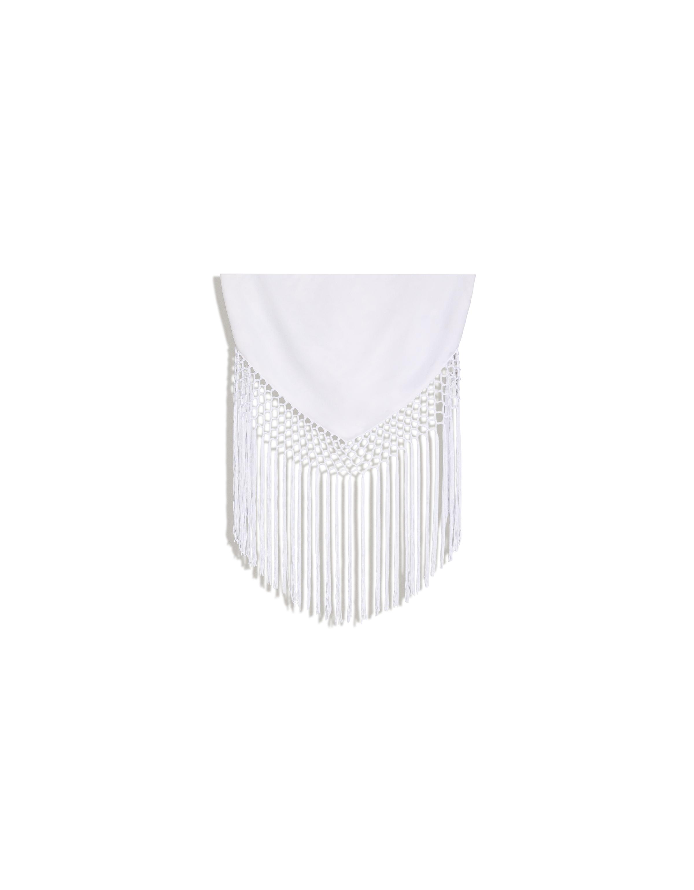 Jacquard bandeau top with fringing — White
