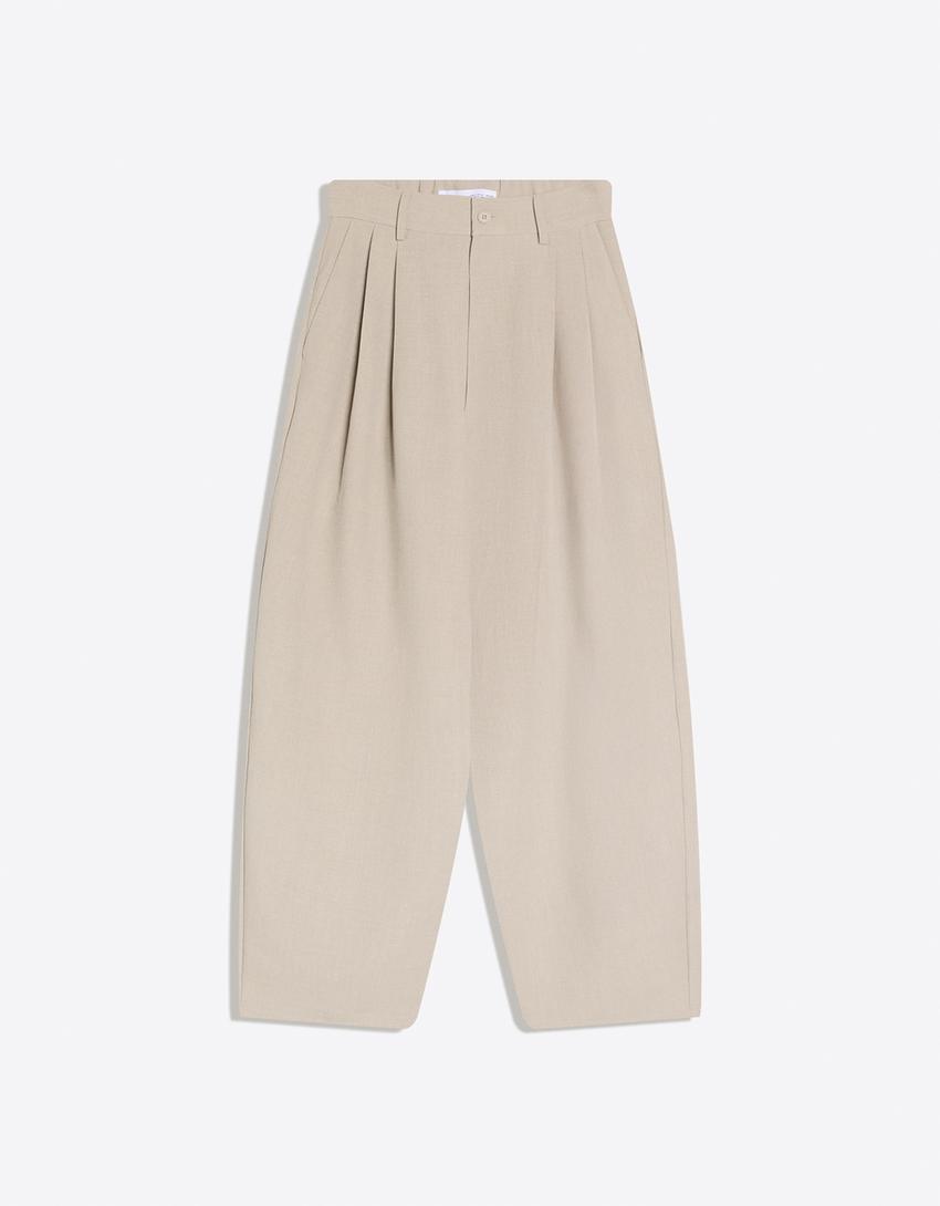 Super baggy tailored trousers-Stone