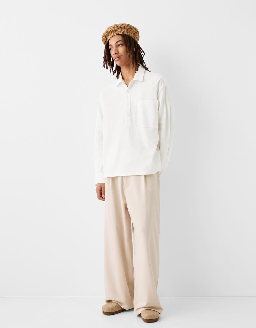 قميص بأكمام طويلة-أبيض مطفي-3