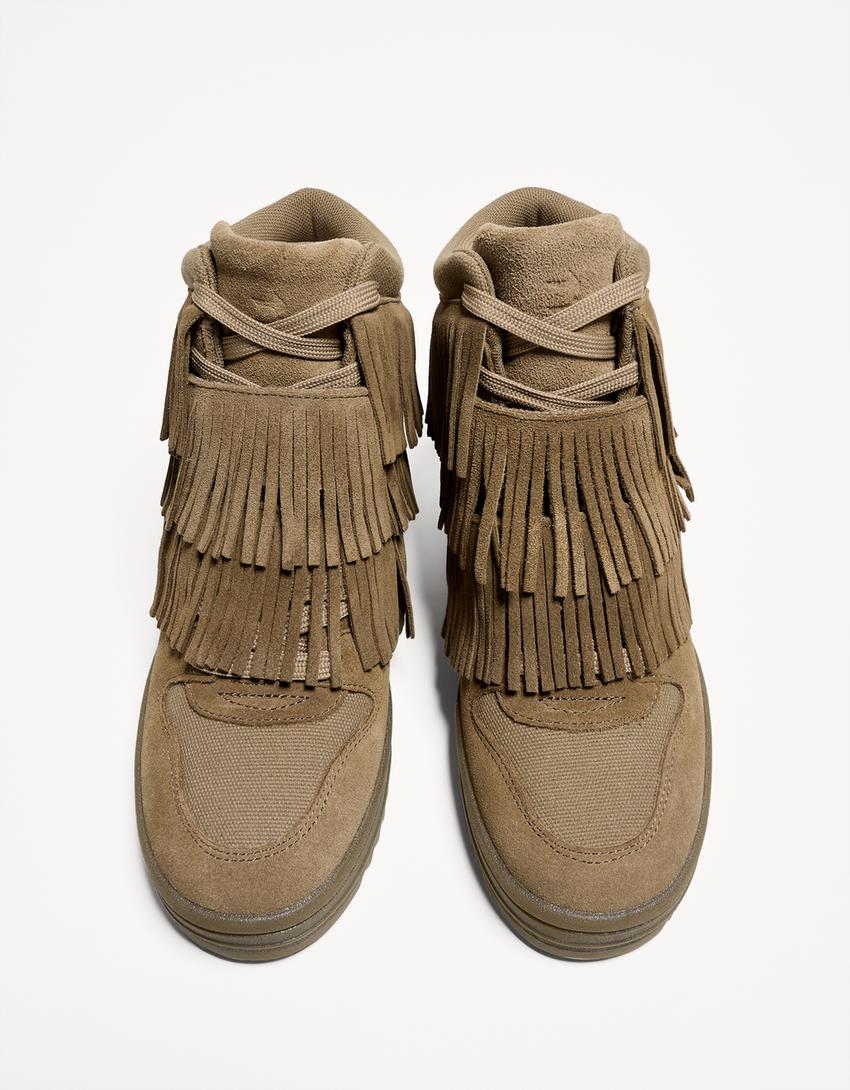 Höga sneakers med kilklack och fransar-SAND-3