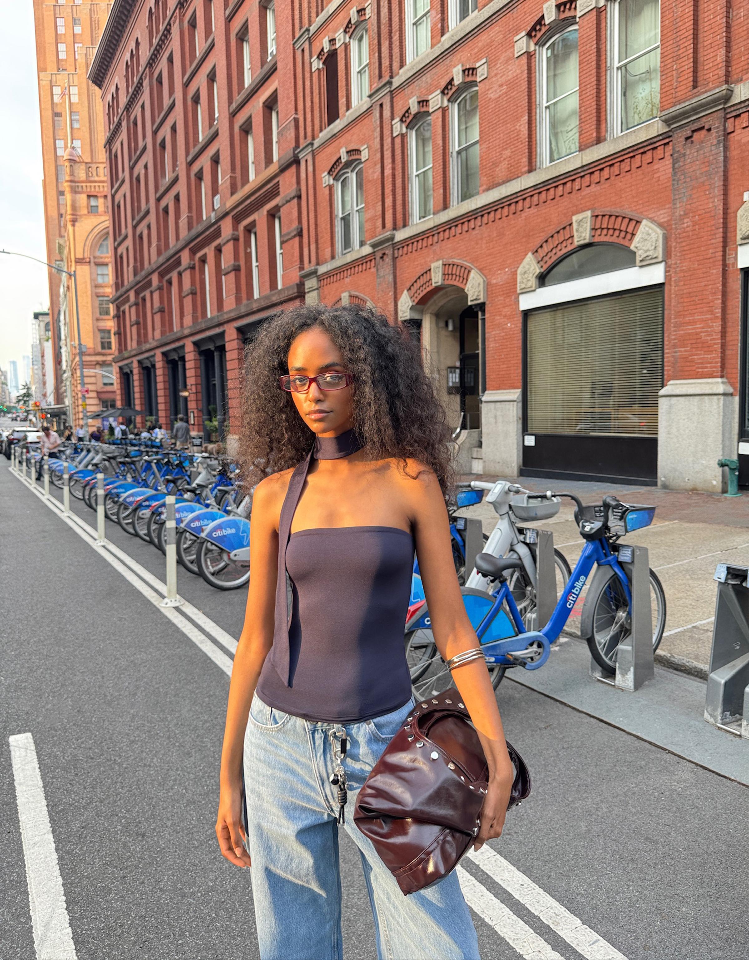 Bershka Bandeau-Tuch-Top Damen L Marinenblau