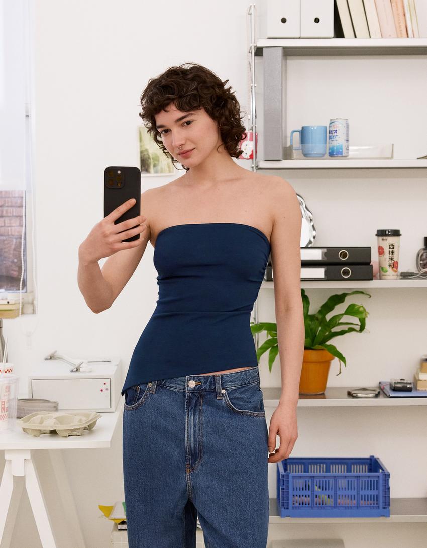 Gathered bandeau top-Blue-0