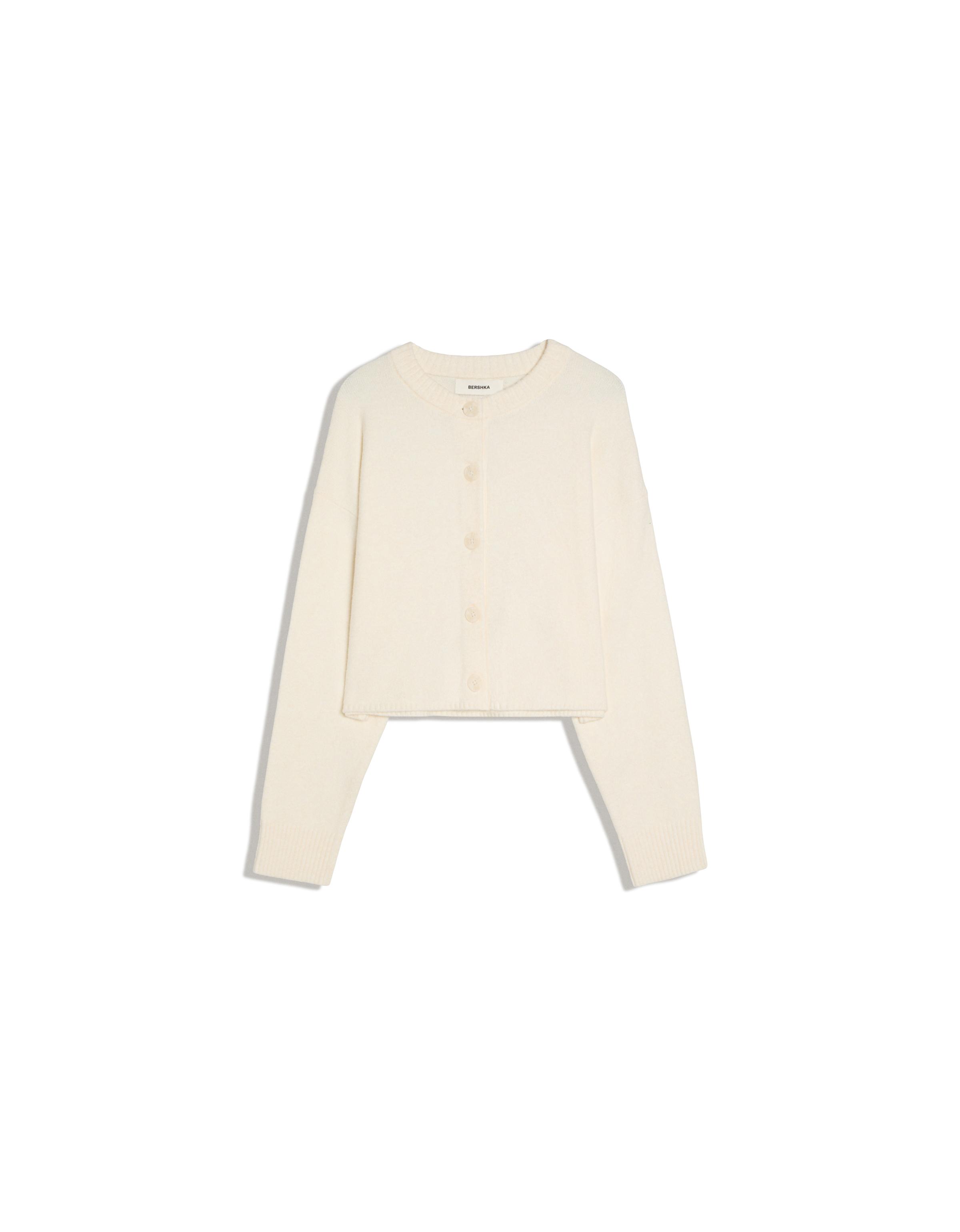 Soft touch round neck jacket — Cream