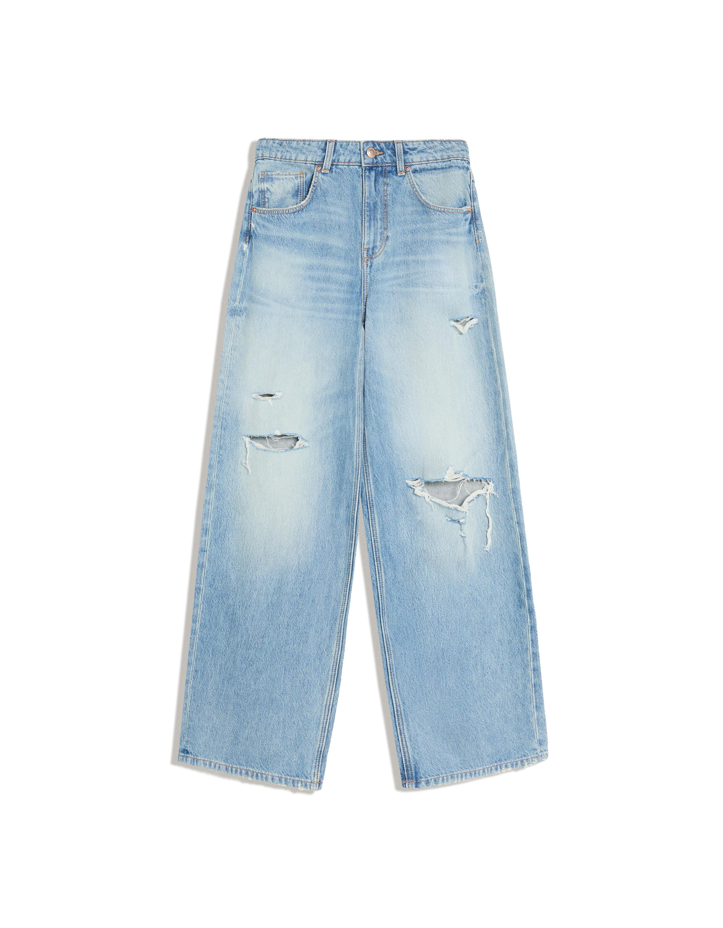 Vintage wash wide-leg high-waist jeans — Light blue