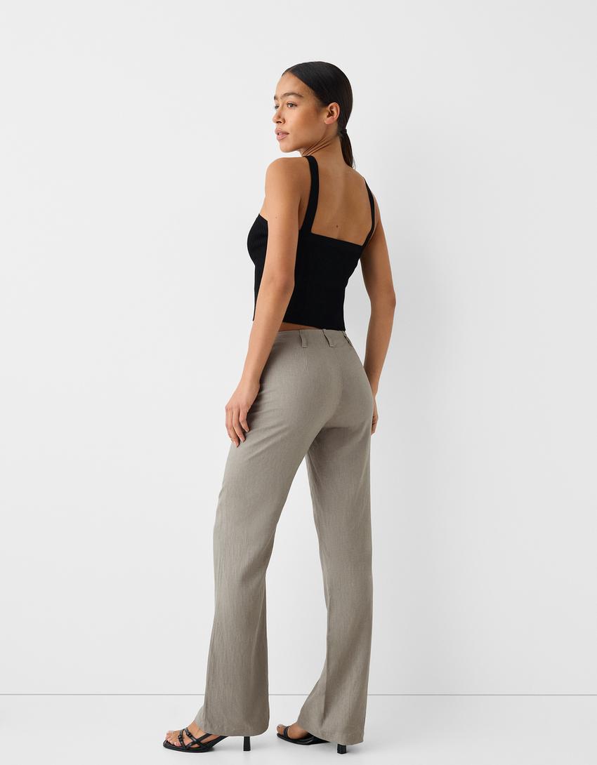 Flared trousers with linen-Khaki-2