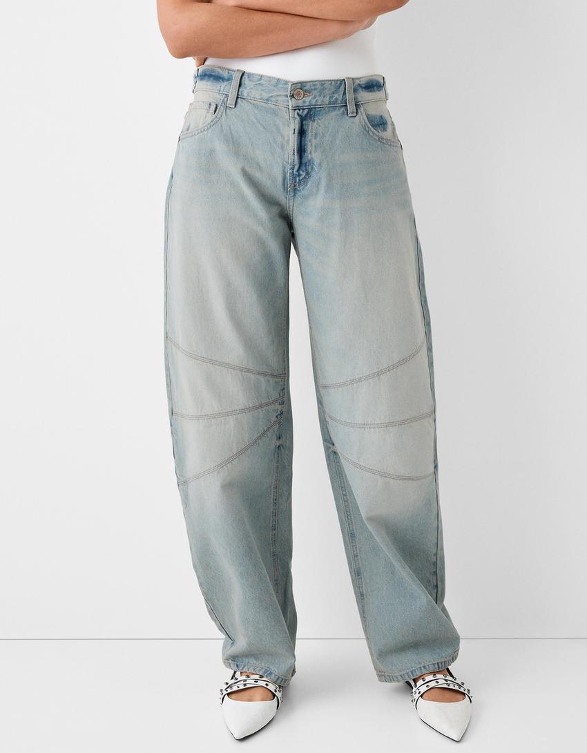 Low-waist balloon fit jeans with seams-Light blue-1