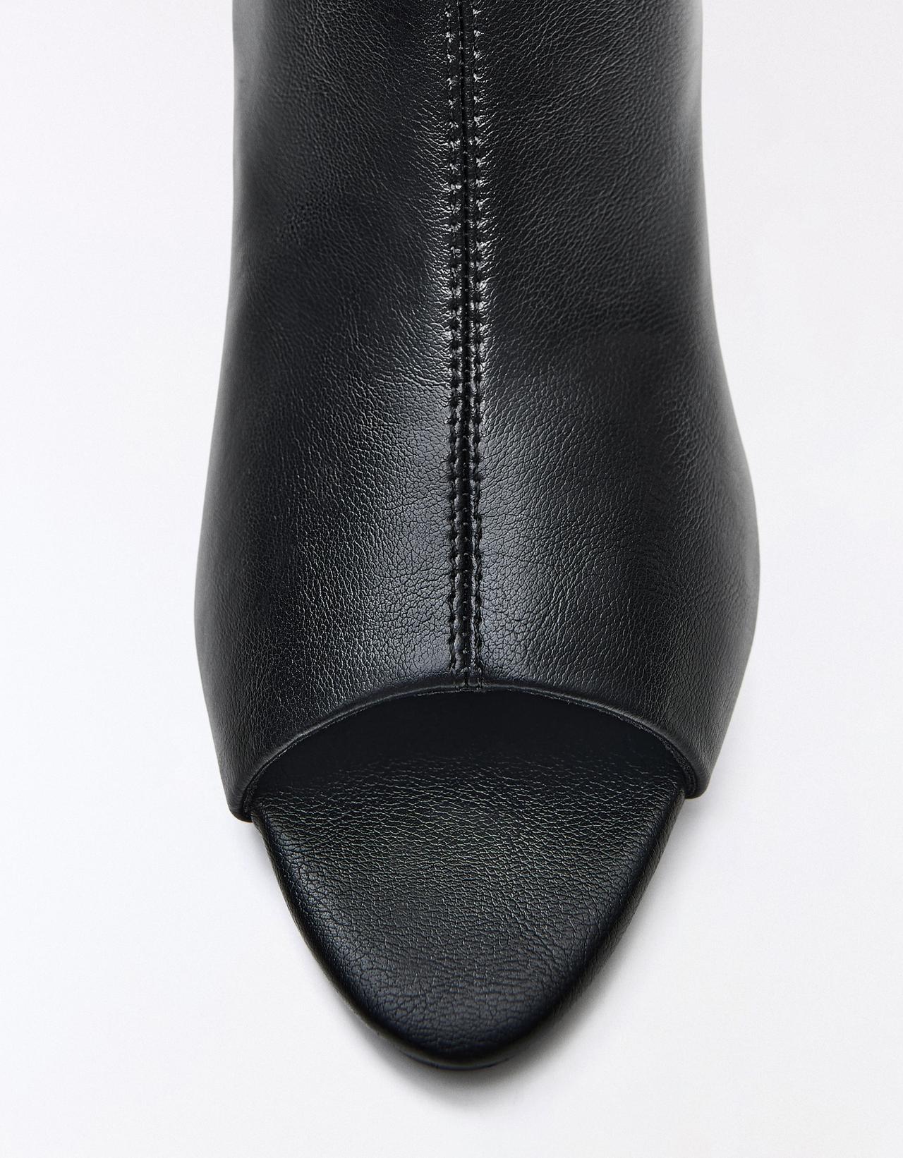PEEP TOE HEELED ANKLE BOOTS — BLACK