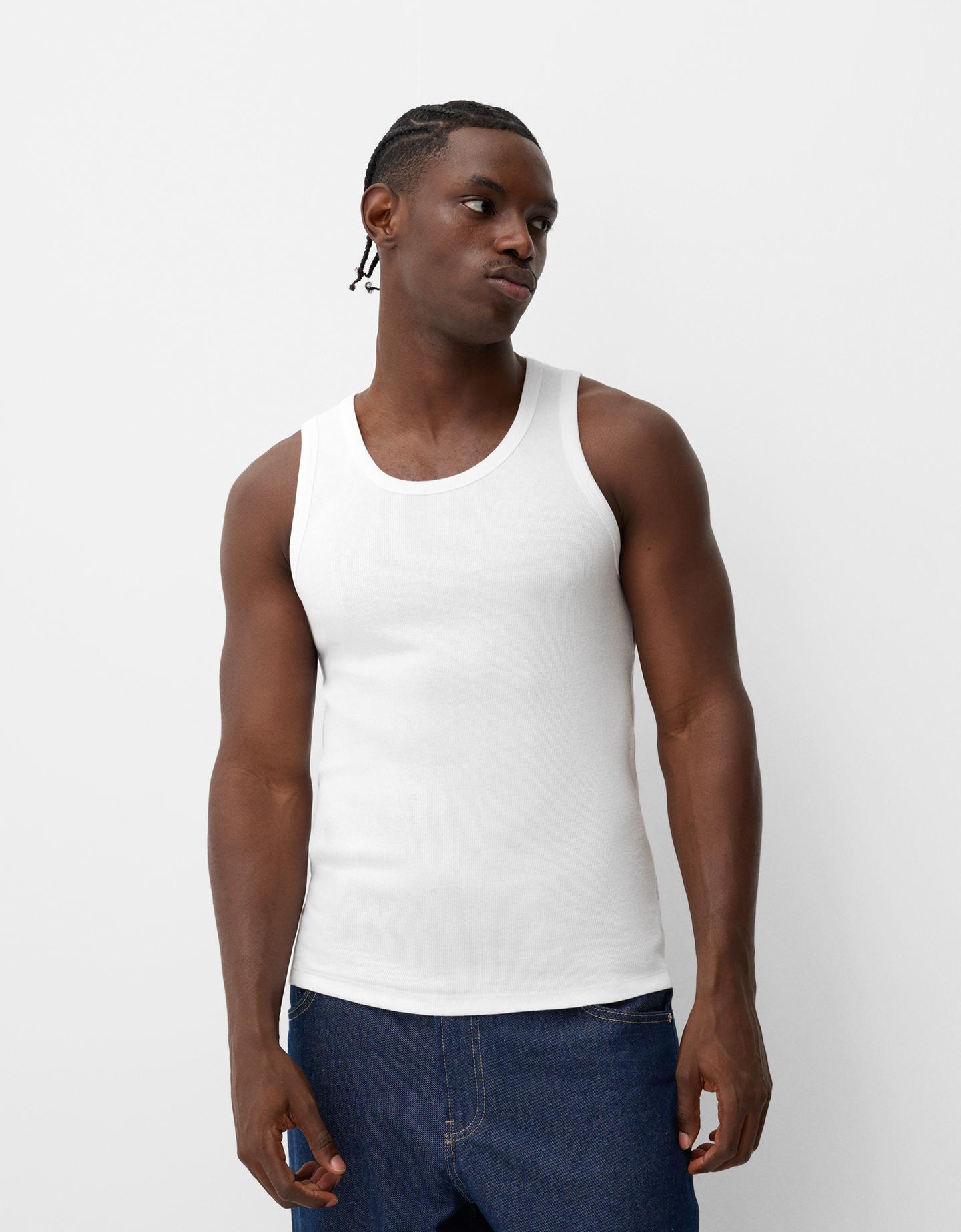 Bershka Camiseta Tirantes Rib Hombre S Blanco