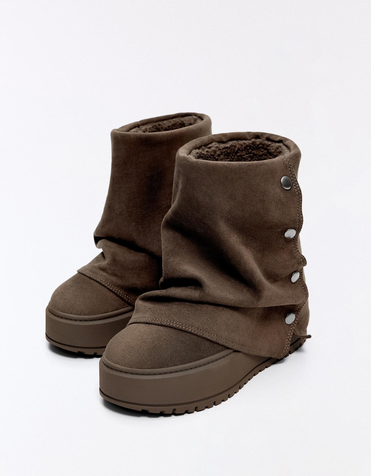 FUR-LINED TROUSER ANKLE BOOTS — Brown