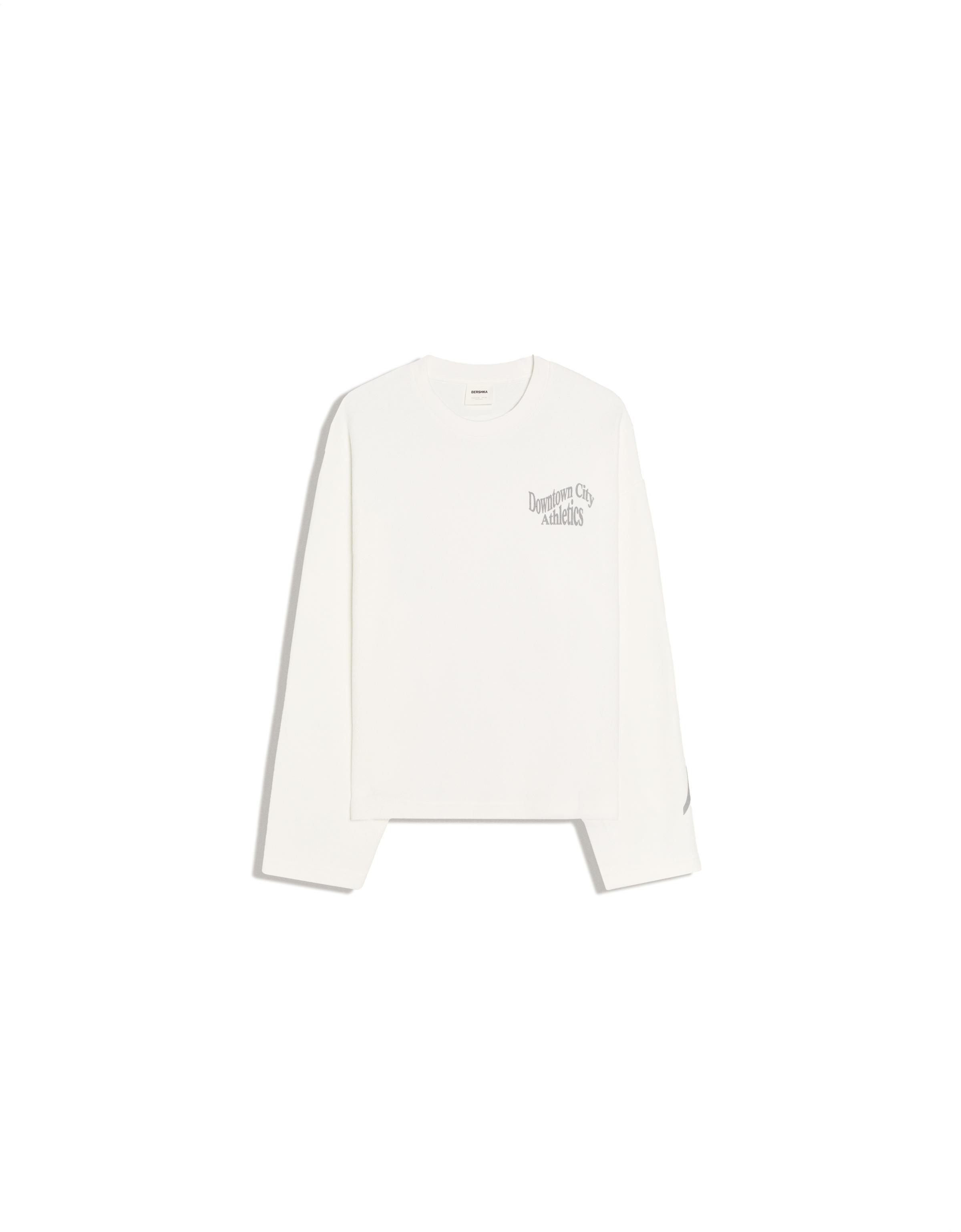 Printed plush round neck sweatshirt — White