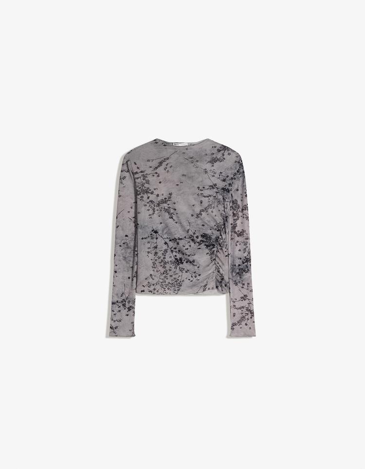 Camiseta manga larga tul fruncida