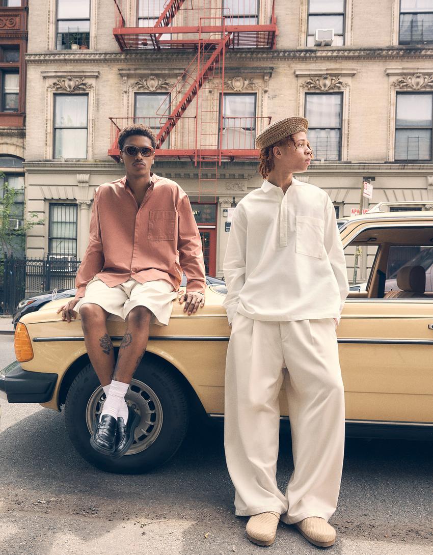 Pantalon wide pinces-Écru-1