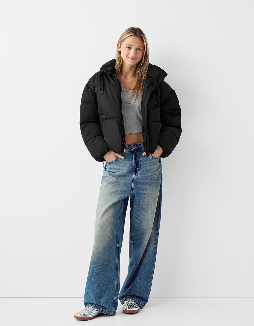 Oversize hooded puffer jacket-Black-3