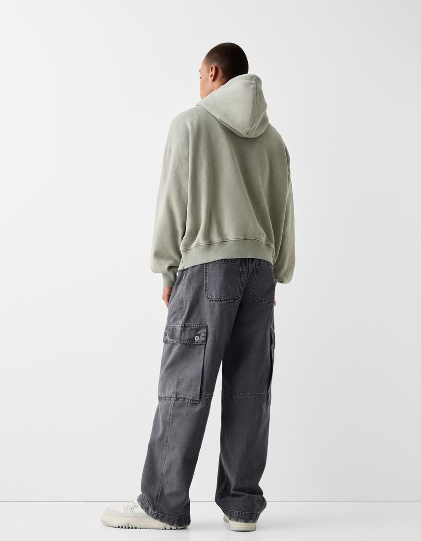 Calças skater cargo efeito lavado-Cinza-2