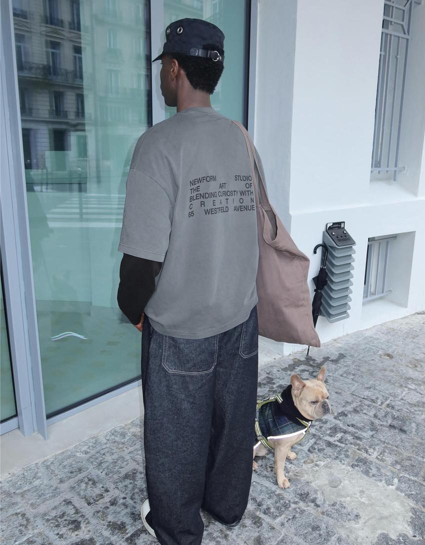 T-shirt double manche imprimé-Gris