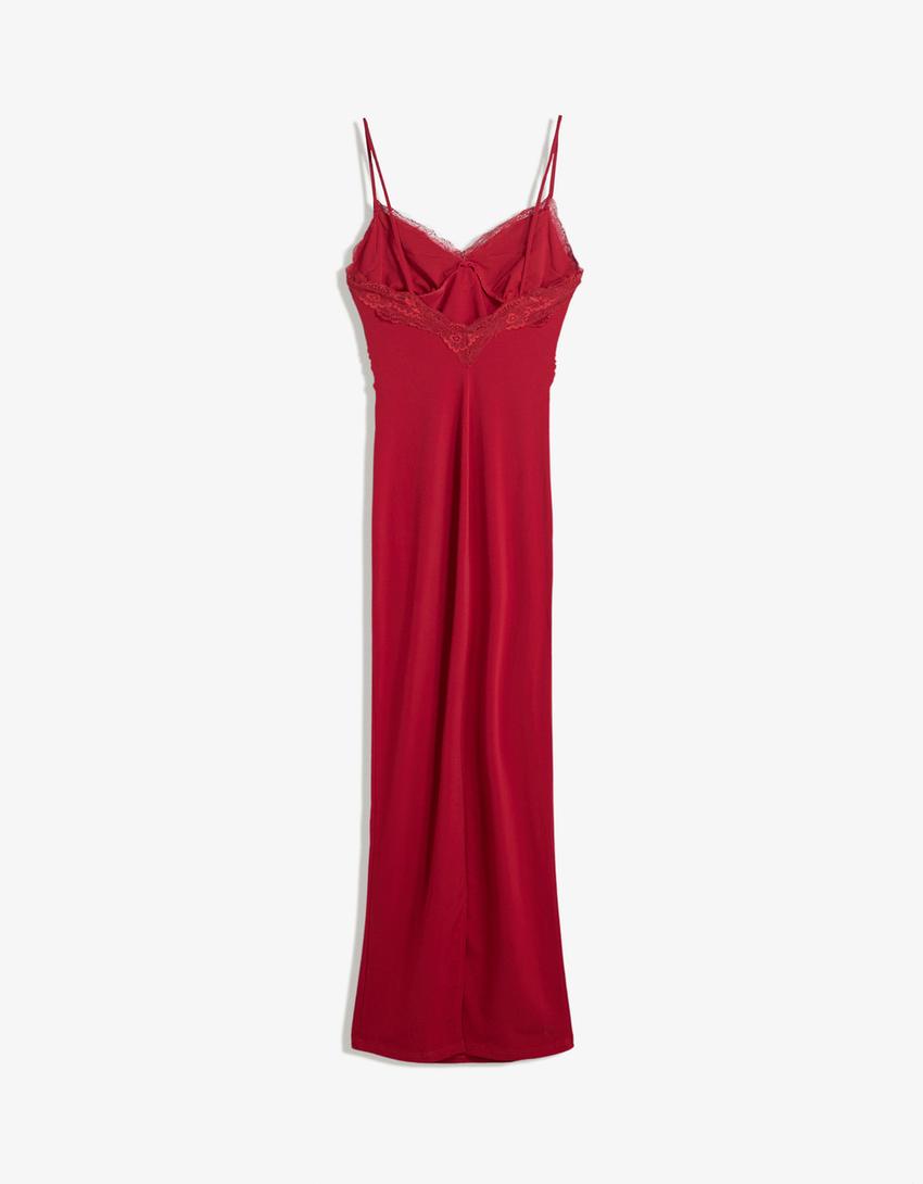Flowing blonde lace midi dress-Red