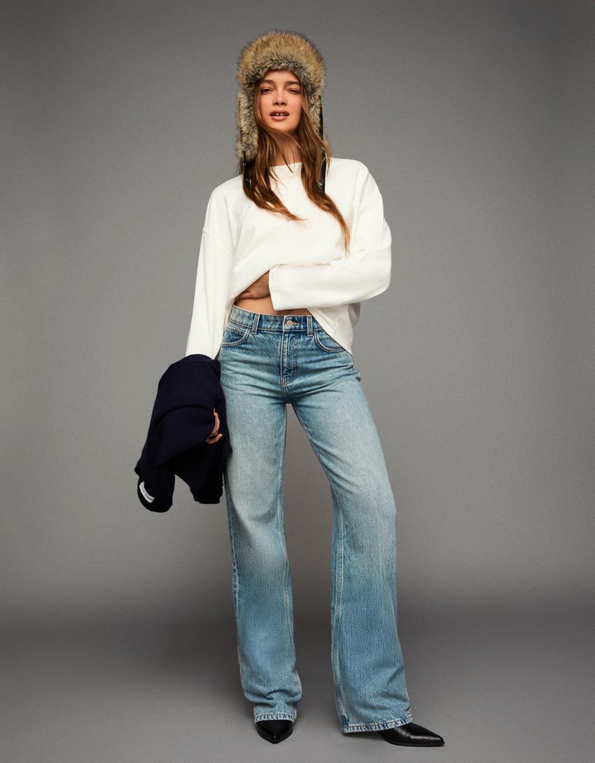 Jeans wide leg straight-Azul lavado