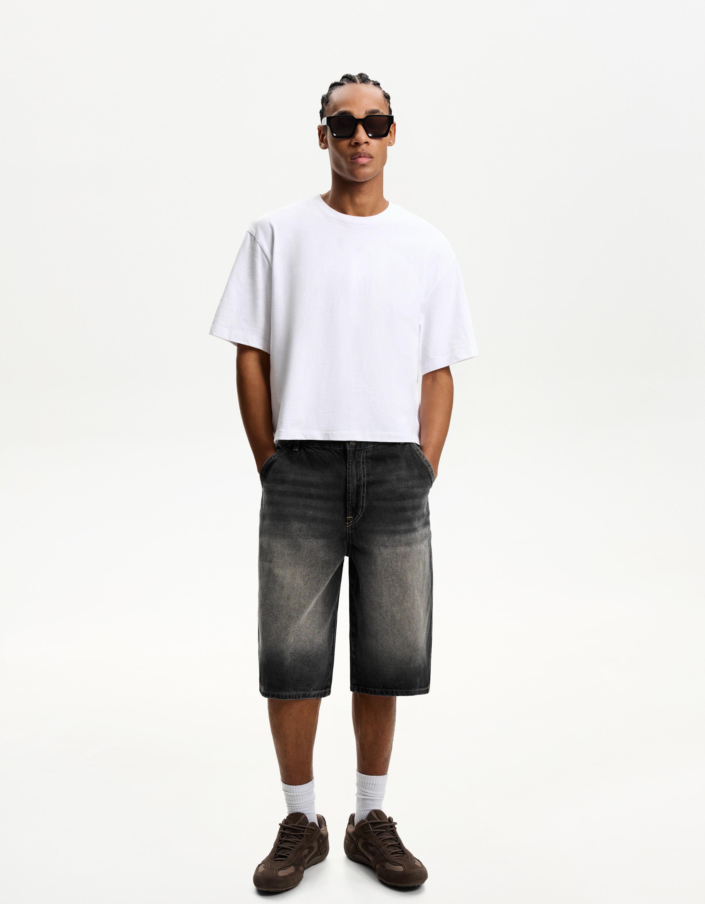 Bershka Skater-Denim-Bermudas Herren 38 Schwarz