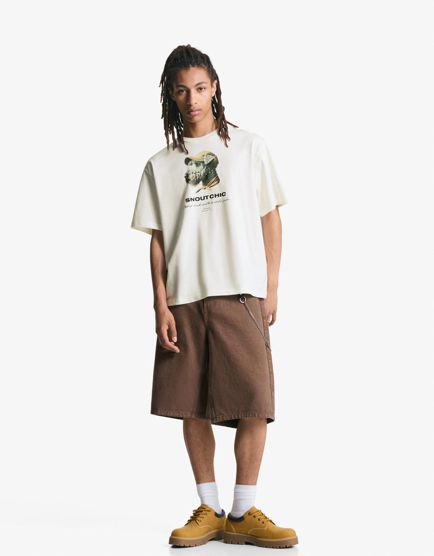 T-shirt à manches courtes imprimé-Blanc cassé-3