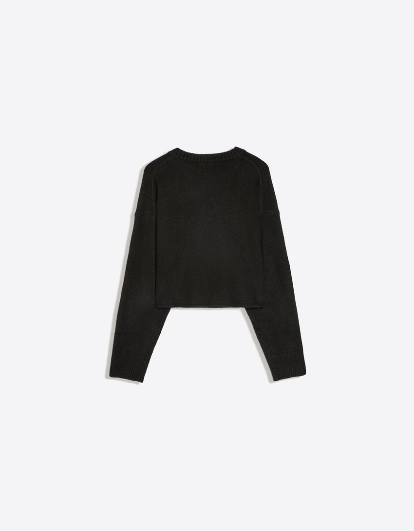Soft touch round neck jacket-Black