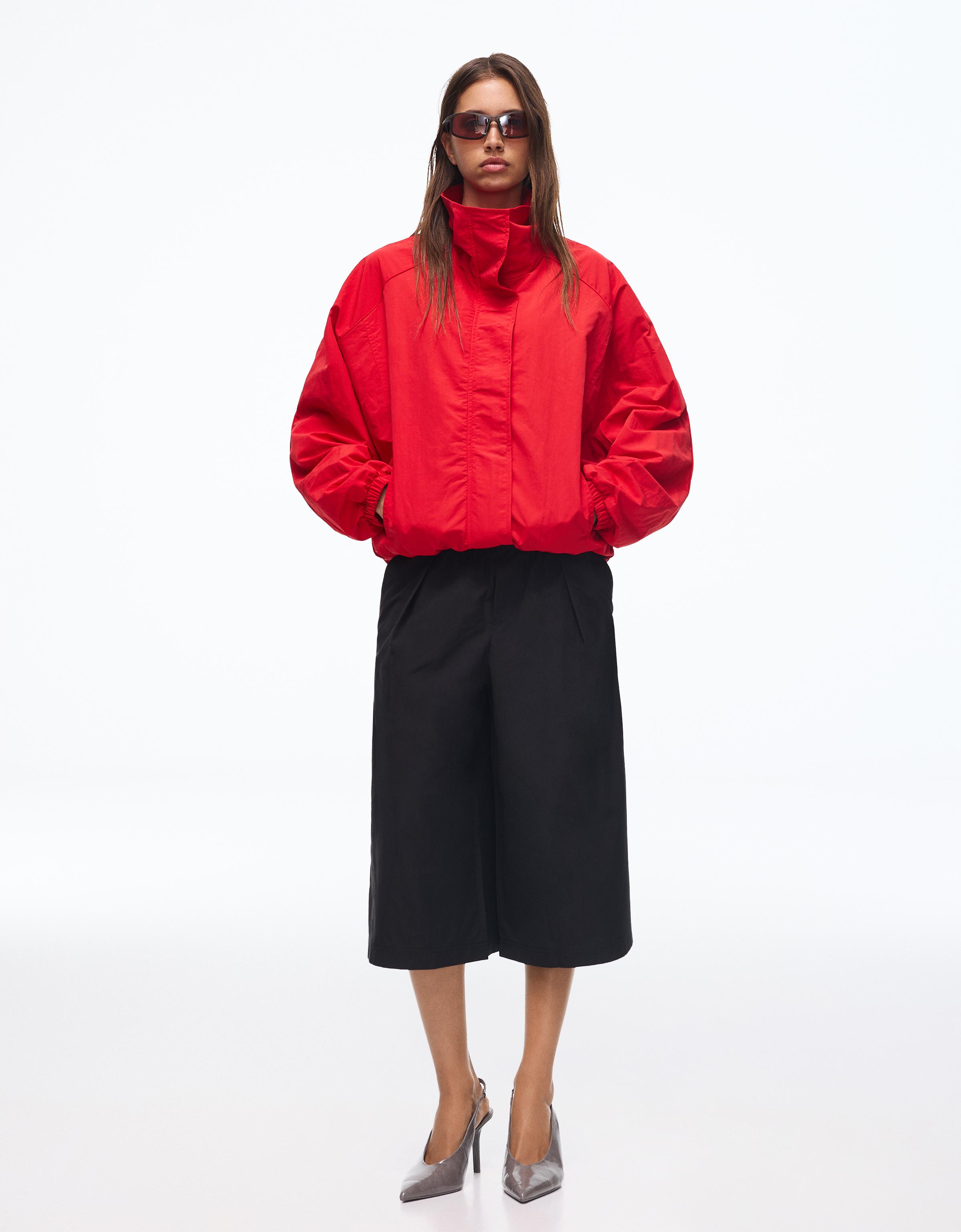 Oversize nylon batwing sleeve jacket — Red
