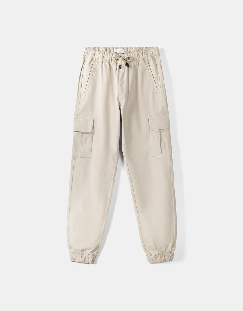 Cotton blend cargo joggers-Sand-4