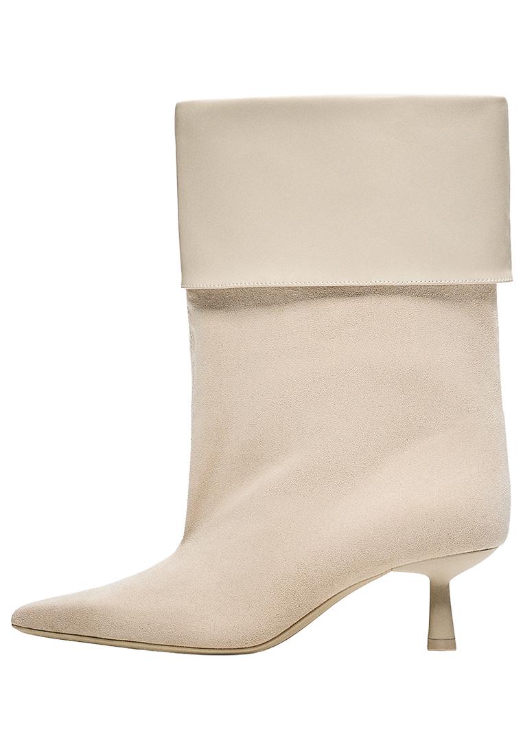 HEELED ANKLE BOOTS WITH TURN-UP DETAIL — ECRU