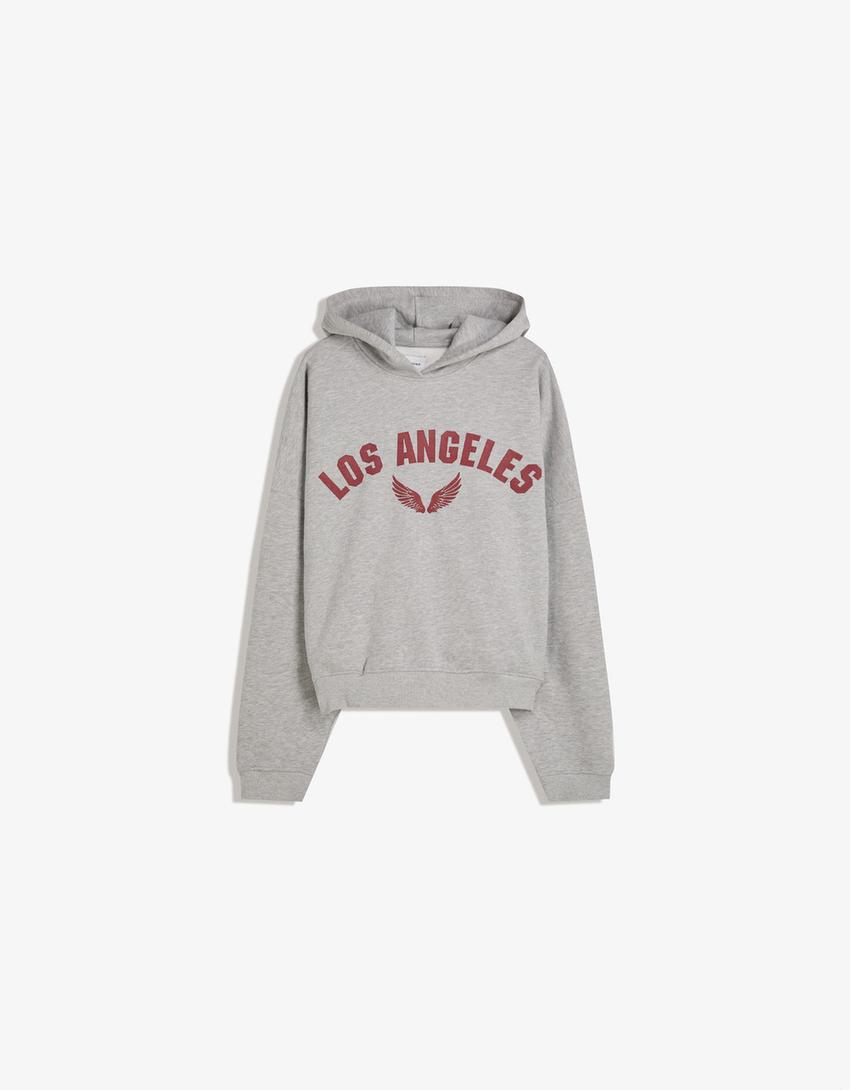 Sweatshirt capuz estampado-Cinza