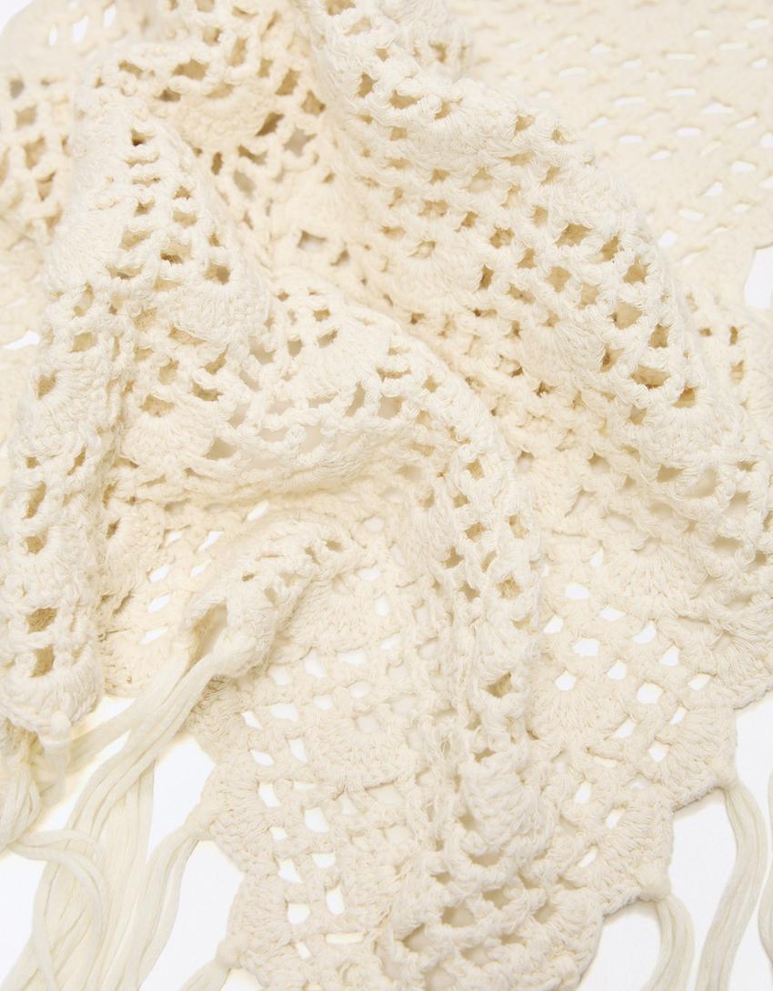 Fringed crochet pareo skirt-Cream