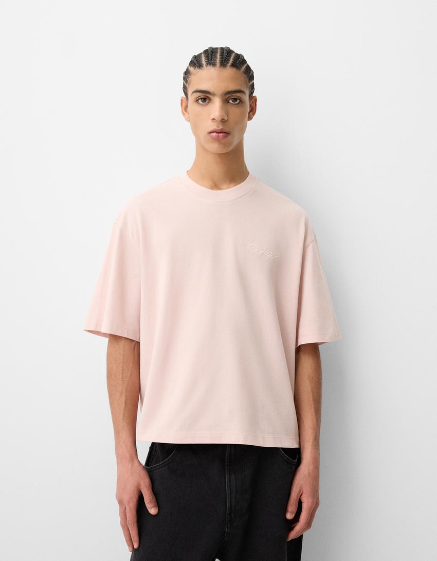 Short sleeve cropped piqué T-shirt-Pink-0