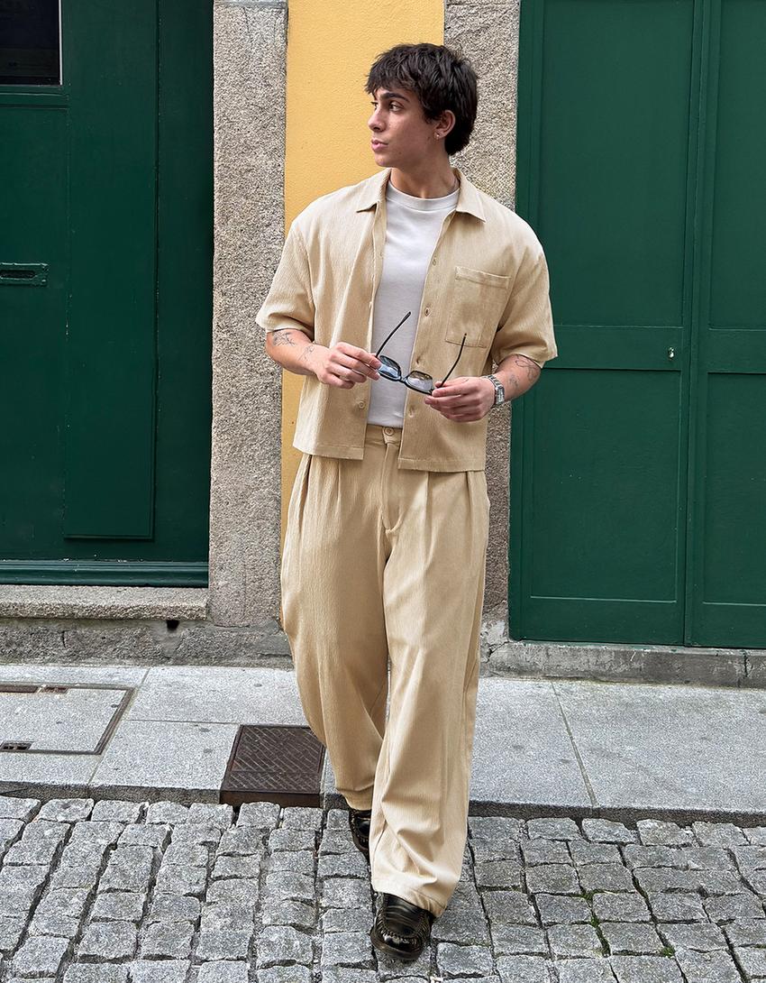 Super baggy pleated semi-jogger trousers-Sand