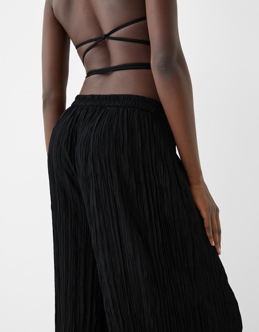 Pantalon wide leg effet froissé-Noir-5