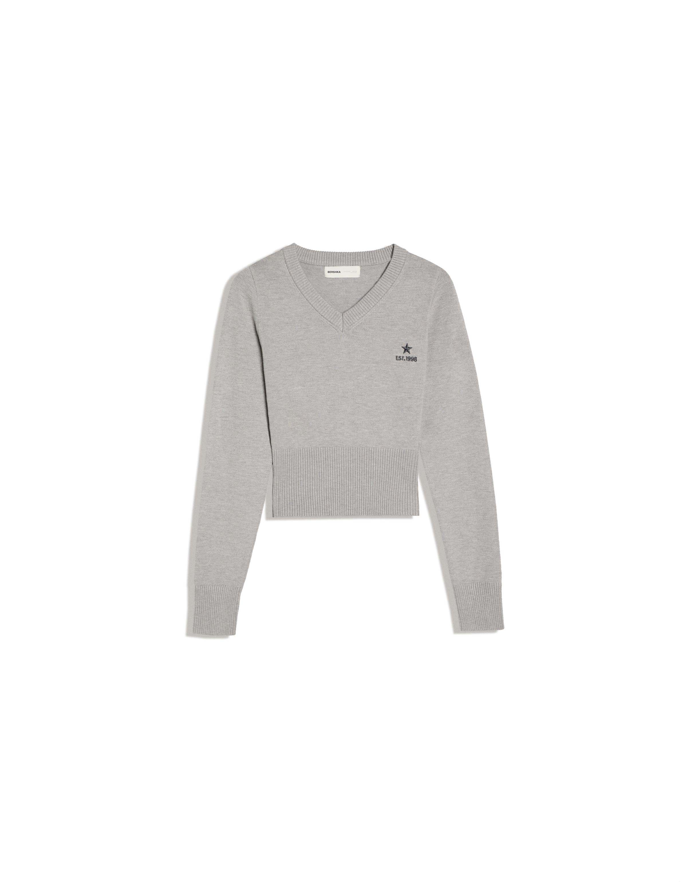 Embroidered V-neck jumper — Grey