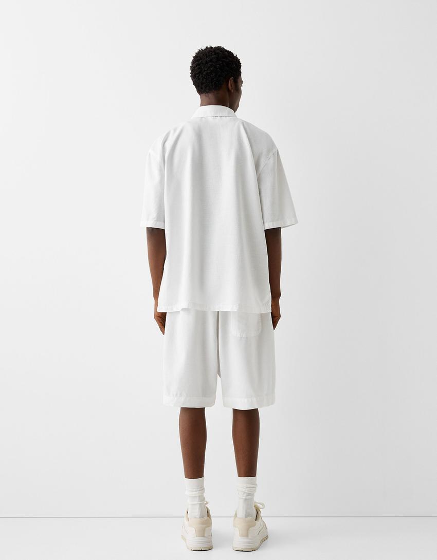 Chemise manches courtes garment dyed-Blanc cassé-1