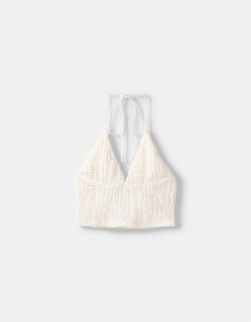 Rustic halterneck top-Off white-4