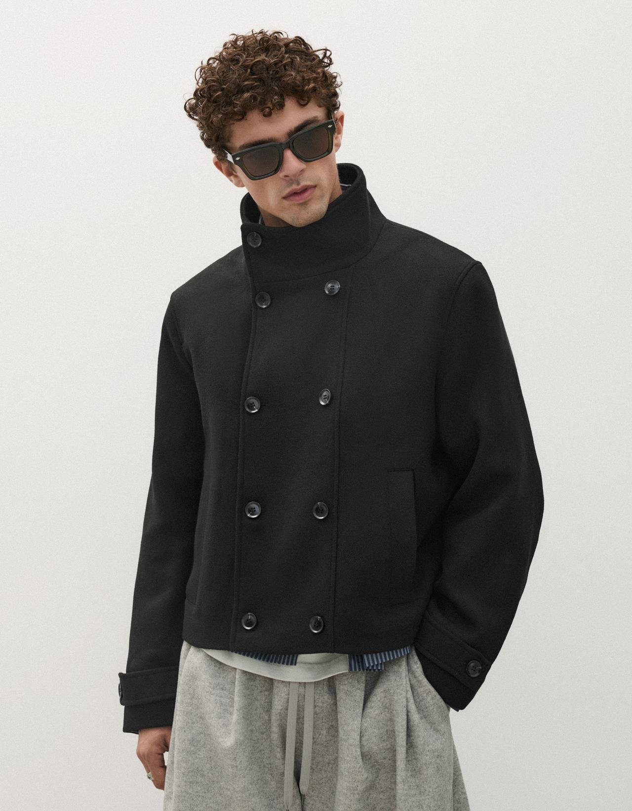 Felt-effect jacket with funnel neck — Black