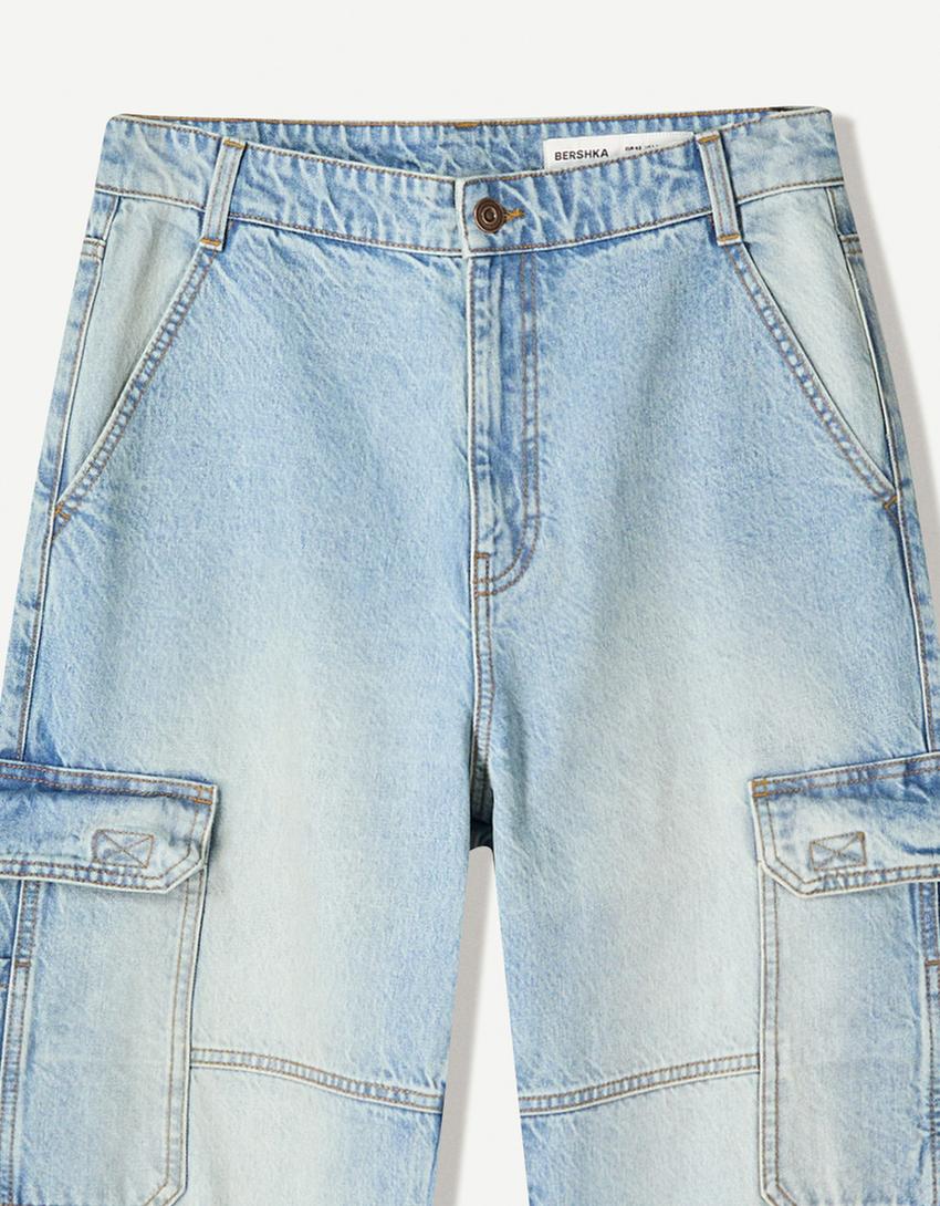 Jeans baggy cargo-Azul lavado
