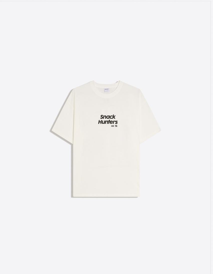 T-shirt à manches courtes imprimé-Blanc cassé