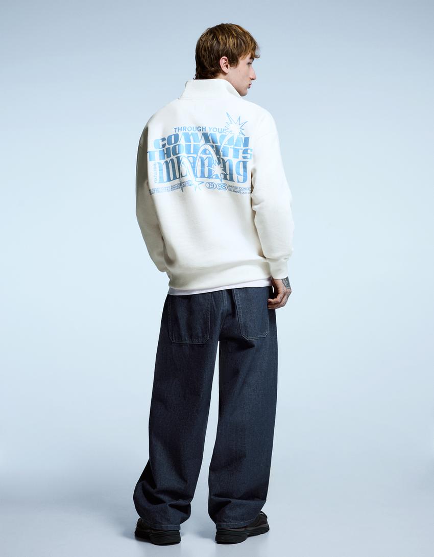 Sudadera cuello cremallera print-Blanco roto